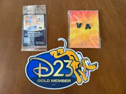 2026 Disney D23 MAD HATTER Gold Member Exclusive Card, Mickey Pin, Pluto Magnet - Image 2