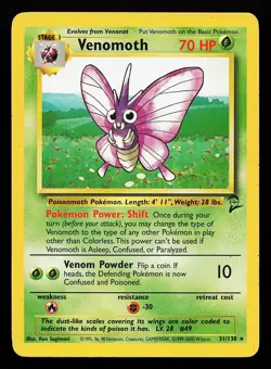 Venomoth 31/130 Rare Base Set 2 Pokemon Card - Image 1