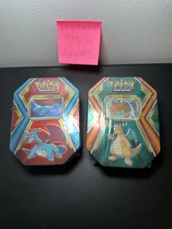 2 POKEMON NEW SEALED 2019 TINS DRAGONITE SALAMANCE XY TEAM UP MINI PACKS - Image 1