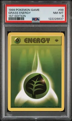 1999 POKEMON GAME 1ST ED #99 GRASS ENERGY PSA 8 - Image 1