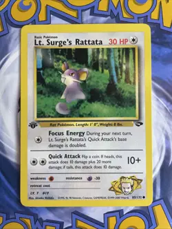 Pokemon Gym Challenge 85/132 Lt. Surge's Rattata 1st Edition NM - Image 1