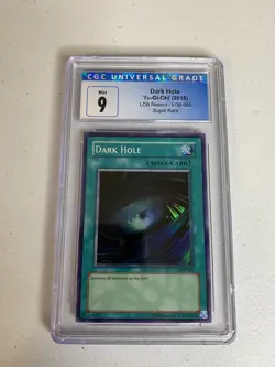 2010-17 Yugioh Dark Hole #LOB-052 Super Rare Lob Reprint Graded CGC 9.5 Gem Mint - Image 1