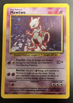 Pokemon Mewtwo Base Set Holo Rare 10/102 Unlimited Vintage Card TCG - Image 1
