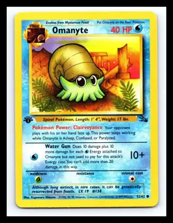 💥 Omanyte 1st Edition Non Holo Foil Pokemon Card 52/62 Vintage Fossil Set 1999 - Image 1