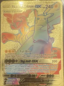 Pokemon Pikachu & Zekrom GX Full Art Gold Metal Ultra Rare TAG TEAM 240 HP Card - Image 1