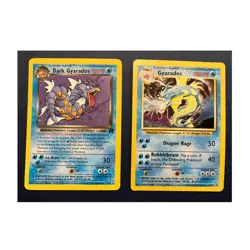 Damaged Pokemon Gyarados & Dark Gyarados Holo Cards Team Rocket/Base Set Lot - Image 1
