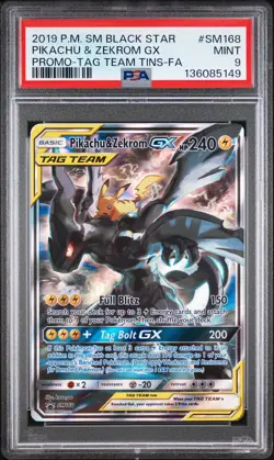 2019 POKEMON SM BLACK STAR PROMO #SM168 FULL ART/PIKACHU & ZEKROM GX PSA 9 - Image 1