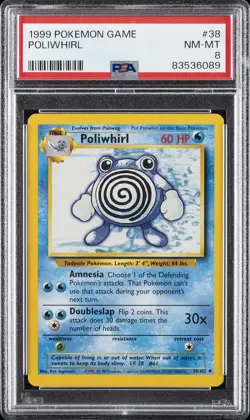 1999 POKEMON BASE SET UNLIMITED #38 POLIWHIRL PSA 8 - Image 1