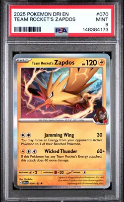 2025 POKEMON DRI EN-DESTINED RIVALS #070 TEAM ROCKET'S ZAPDOS PSA 9 - Image 1