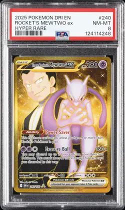 2025 POKEMON DRI EN-DESTINED RIVALS HYPER RARE TEAM ROCKET'S MEWTWO EX PSA 8 - Image 1