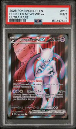 2025 POKEMON DRI EN-DESTINED RIVALS ULTRA RARE TEAM ROCKET'S MEWTWO EX PSA 9 - Image 1