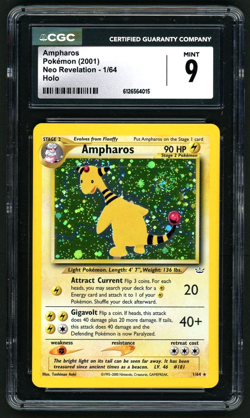 Pokemon Ampharos 2021 Neo Revelation 1/64 Holo CGC 9 *SWIRL* - Image 1