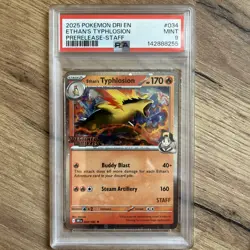 Pokemon Ethan's Typhlosion Destined Rivals STAFF Prerelease Holo #034 PSA 9 - Image 1