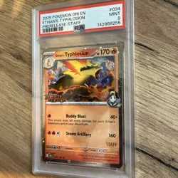 Pokemon Ethan's Typhlosion Destined Rivals STAFF Prerelease Holo #034 PSA 9 - Image 2