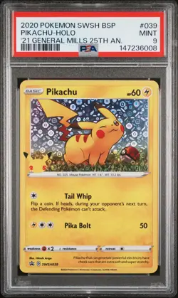 2020 POKEMON SWSH GENERAL MILLS 25TH ANNIVERSARY PIKACHU-HOLO PSA 9 - Image 1