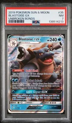 2019 POKEMON SUN & MOON UNBROKEN BONDS #35 BLASTOISE GX PSA 7 - Image 1