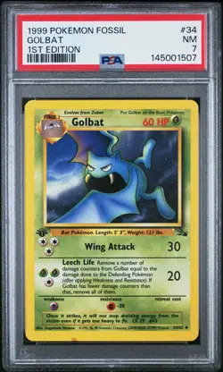 1999 POKEMON FOSSIL 1ST EDITION #34 GOLBAT PSA 7 - Image 1