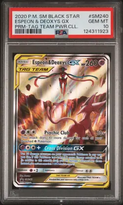 2020 POKEMON SM BLACK STAR PROMO #SM240 ESPEON & DEOXYS GX PSA 10 - Image 1