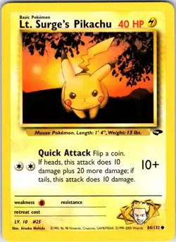 Pokemon | Gym Challenge | Lt. Surge's Pikachu | 084/132 | Unlimited | NM - Image 1