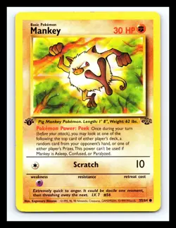💥 Mankey 55/64 Jungle 1st Edition Stamp Non Holo Foil Pokemon 1999 Vintage - Image 1