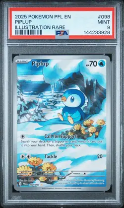 2025 Pokemon Phantasmal Flames Piplup Illustration Rare #098 PSA 9 MINT - Image 1