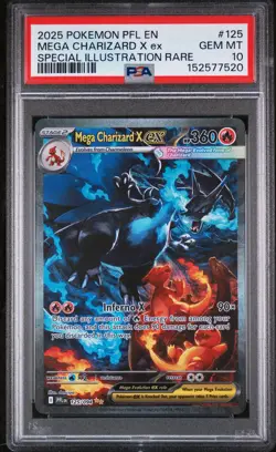 2025 POKEMON PFL SPECIAL ILLUSTRATION RARE #125 MEGA CHARIZARD X EX PSA 10 - Image 1