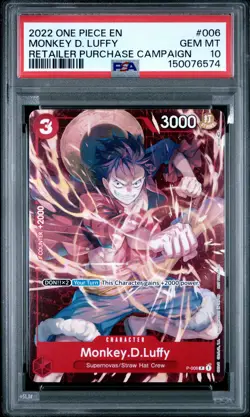 2022 ONE PIECE PROMOS RETAILER PURCHASE CAMPAIGN #006 MONKEY D. LUFFY PSA 10 - Image 1