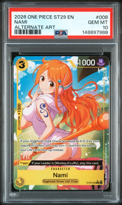 2026 ONE PIECE NAMI ALTERNATE ART STARTER DECK ST29-EGGHEAD #008 PSA 10 - Image 1