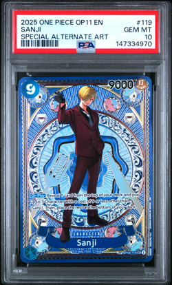 2025 ONE PIECE SANJI SPECIAL ALT. ART OP11-A FIST OF DIVINE SPEED #119 PSA 10 - Image 1