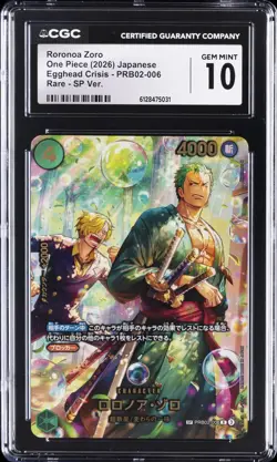 2026 ONE PIECE EGGHEAD CRISIS JAPANESE RARE SP VER. RORONOA ZORO CGC 10 GEM MINT - Image 1