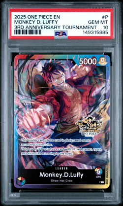 2025 ONE PIECE MONKEY D. LUFFY 3RD ANNIVERSARY TOURNAMENT PROMOS #P PSA 10 - Image 1