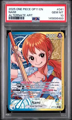 2025 One Piece OP11 En Nami Alternate Art #041 PSA 10 Gem - Image 1
