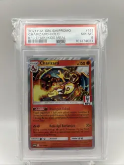 2021 POKEMON INDONESIAN SM PROMO KFC CHAKI KIDS MEAL #181 CHARIZARD-HOLO PSA 8 - Image 1