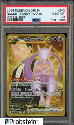2025 Pokemon DRI EN Hyper Rare #240 Rocket's Mewtwo ex PSA 10 GEM MINT - Image 1