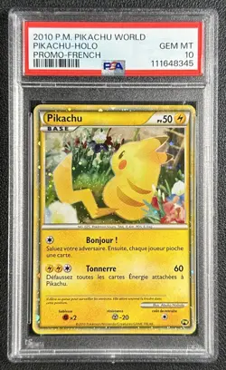 PIKACHU PSA 10 2010 POKEMON PIKACHU WORLD PROMO HOLO FRENCH GEM MINT 8345 - Image 1