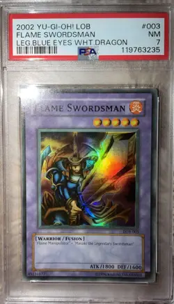 Konami Flame Swordsman LOB-003 Blue Eyes Super Rare PSA 7 Unlimited - Image 1