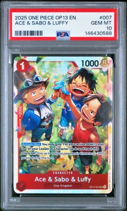 2025 ONE PIECE ACE & SABO & LUFFY OP13-CARRYING ON HIS WILL #007 PSA 10 - Image 1