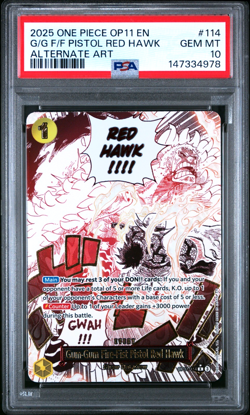 2025 ONE PIECE G/G F/F PISTOL RED HAWK AA-A FIST OF DIVINE SPEED #114 PSA 10 - Image 1