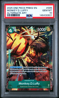 2025 ONE PIECE MONKEY D. LUFFY ALT. ART PRB02-ONE PIECE CTB- VOL.2 #005 PSA 10 - Image 1
