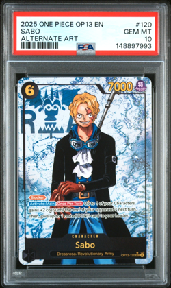 2025 ONE PIECE SABO ALTERNATE ART OP13-CARRYING ON HIS WILL #120 PSA 10 - Image 1