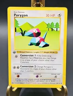 Pokemon 1st Edition Shadowless Base Set Porygon Pokemon Card (39/102) HP/DMG - Image 1