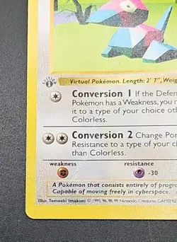 Pokemon 1st Edition Shadowless Base Set Porygon Pokemon Card (39/102) HP/DMG - Image 3