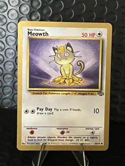 Meowth Gold Bordered Promo Fruit Roll Up Vintage Pokemon TCG Card 56/64 LP - Image 1