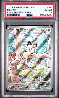 2025 POKEMON PFL EN-PHANTASMAL FLAMES ILLUSTRATION RARE #106 MEOWTH PSA 8 - Image 1
