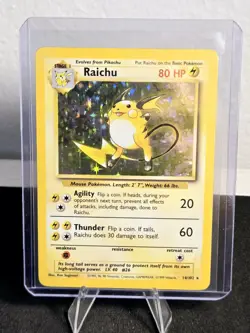 Pokemon Base Set Unlimited Raichu 14/102 Holo Rare MP - Image 1