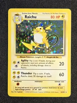 Pokemon Base Set Unlimited Raichu 14/102 Holo Rare MP - Image 2
