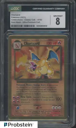 2021 Pokemon Celebrations Classic Gold Metal Ultra-Premium Charizard CGC 8 - Image 1