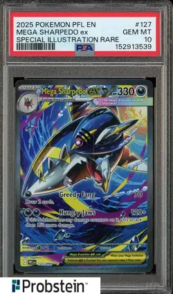 2025 Pokemon PFL EN Special Illustration Rare #127 Mega Sharpedo ex PSA 10 - Image 1