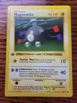 1st Edition Shadowless Magnemite 53/102 Pokemon Base Set WOTC | MP! - Image 1