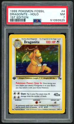 1999 POKEMON DRAGONITE-HOLO 1ST EDITION FOSSIL #4 PSA 7 - Image 1